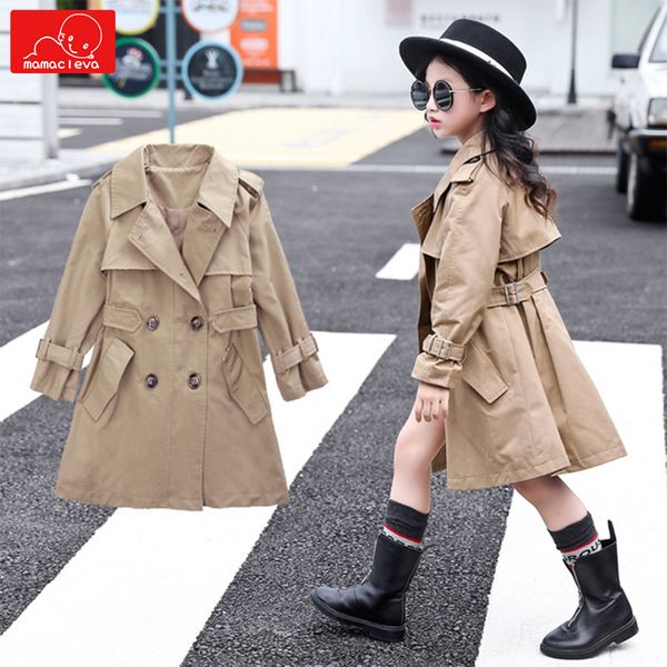 

girl winter autumn trench 3-14y teenager solid color long coat kids fashion windbreaker children long sleeve jacket clothing, Blue;gray