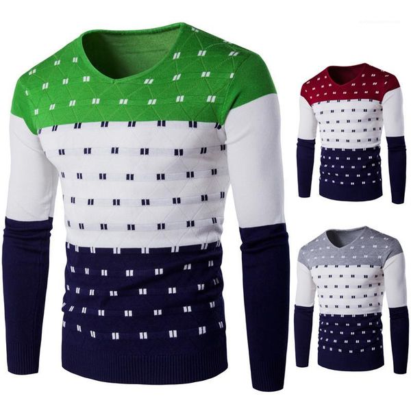 

clothing male apparel v neck long sleeve striped print mens sweater autumn pullover contrast color mens designer knit, White;black