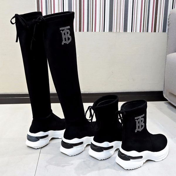 

zapatos de mujer over the knee boots women stretch fabric women's thigh high boots 2019 woman flat shoes long bota feminina, Black