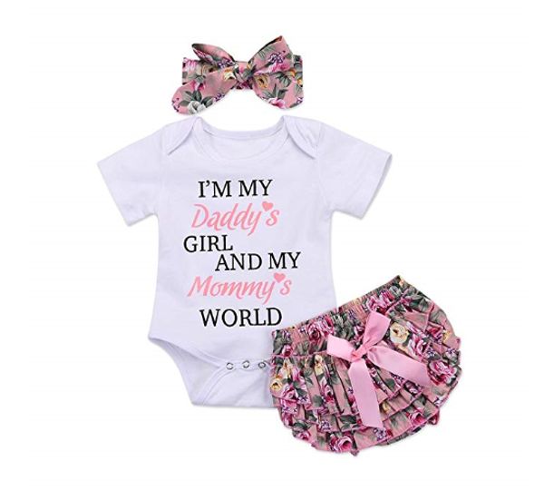 

3pcs newborn baby girl romper jumpsuit bodysuit +pants shorts+headband outfit set baby clothing, Blue
