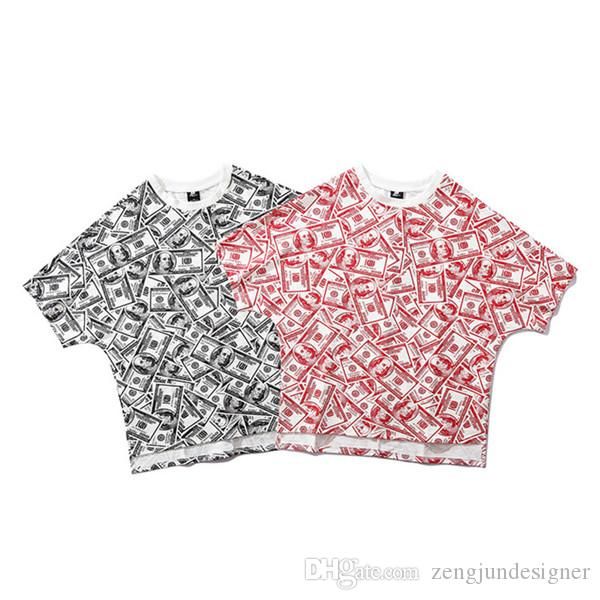 

мужские летние дизайнерские футболки доллары печать crew neck коротким рукавом homme одежда хип-хоп пара женская повседневная одежда, White;black