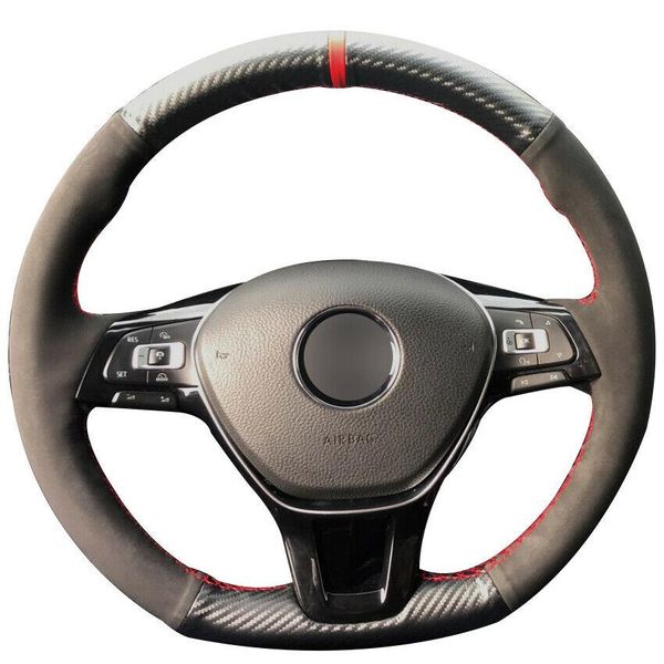 

carbon fiber leather black suede steering wheel cover for vw golf 7 mk7 new polo