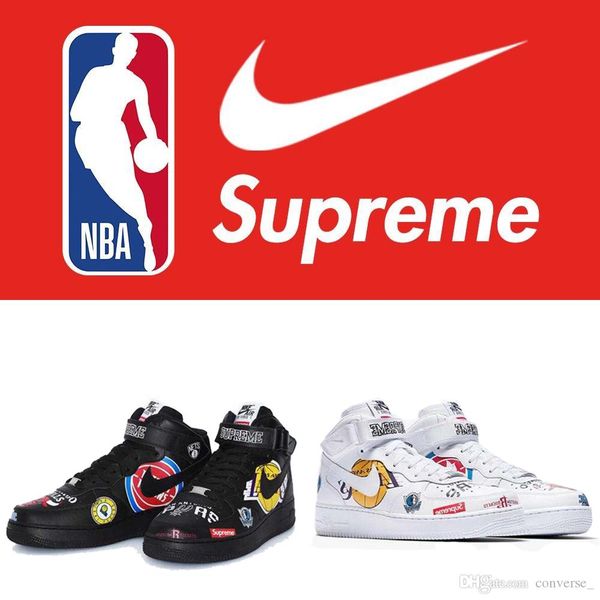

nÃ¬ke x suprÃ©me x nbÃ aÃ¬r force one 1 mid sneakers for mens womens genuine leather casual sport shoes running shoes boots, Black