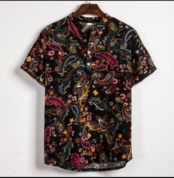 

short sleeved mens designer shirts vintage printed beach holiday style casual loose lapel neck shirts fashion men shirts, White;black
