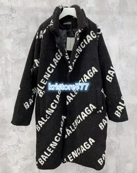 

Women men vintage luxury de ign over ized teddy bear coat padded cotton jacket outerwear with letter print high end runway long top, Black;brown