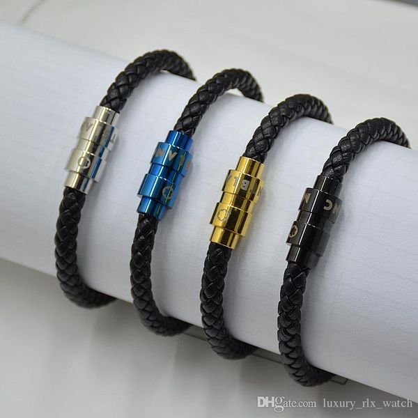 

2019 classic style black woven leather bracelets luxury monte branding french men man jewelry charm bracelets magnetic shut as birthday gift, Golden;silver