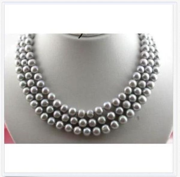 

gorgeous 9-10mm round gray akoya pearls necklace 50"14k solid yellow gold clasp, Silver