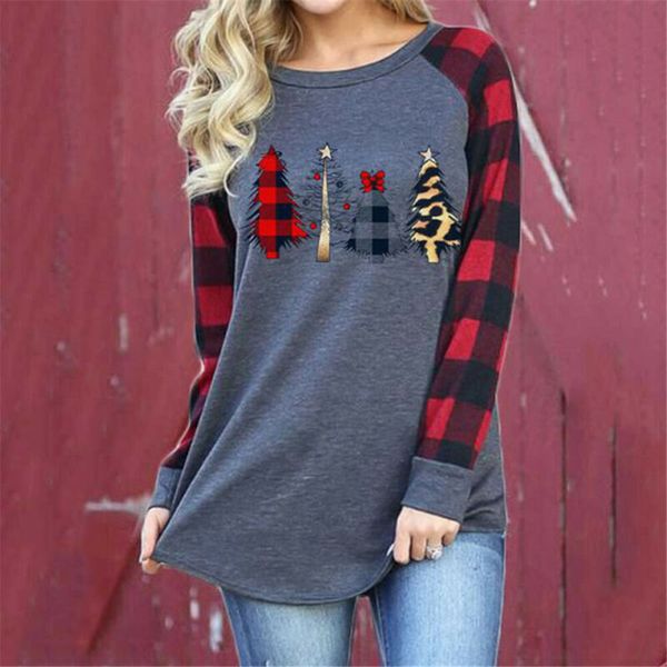 

merry christmas women plaid blouse shirt autumn winter loose long sleeve shirts tunic sweatshirt casual, White