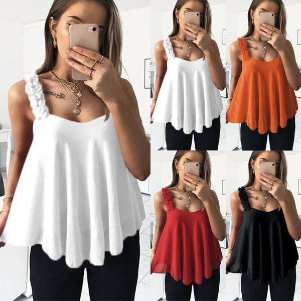

women's chiffon baggy oversized sleeveless loose vest blouse casual, White