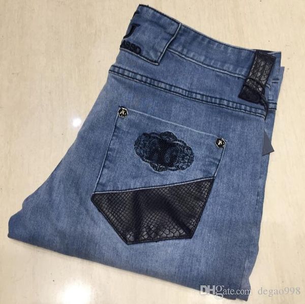 

джинсы мужские 2019 новая мода casual комфортная англия стиральная вышивание micro-бомба, Blue