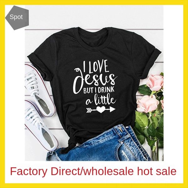 

love jesus but drink a little letter casual lady short-sleeved t-shirt i love jesus but i drink a little letter casual lady short-sleeved t, White
