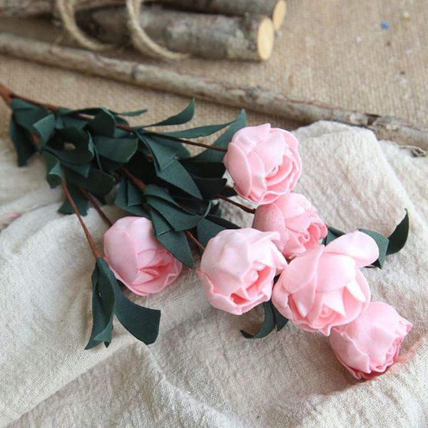 

1 bunch 6 heads pe artificial roses flower home l wedding party hand bouquet luxury floral decor plastic flowers