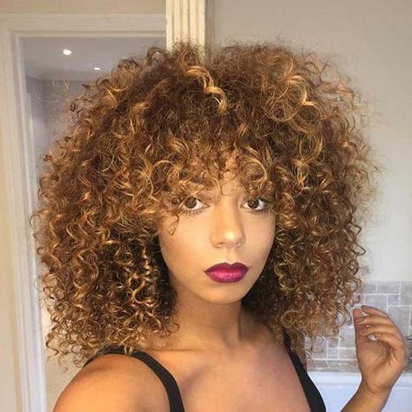 Mixed Brown Blonde Hair Color Fiber High Synthetic Hair Synthetic Short Afro Kinky Curly Wigs For Black Women Hair Bun Donut Ring Donut Bun Ring
