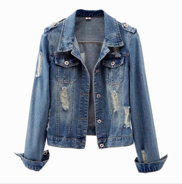 

short slim women's jacket 2019 new year's autumn denim jacket holes large size denim, Black;brown