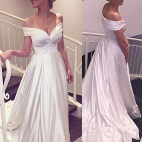 

classy off the shoulder prom dress ivory satin long graduation dress 2019 elegant long evening party dresses fitted women party gowns, Black