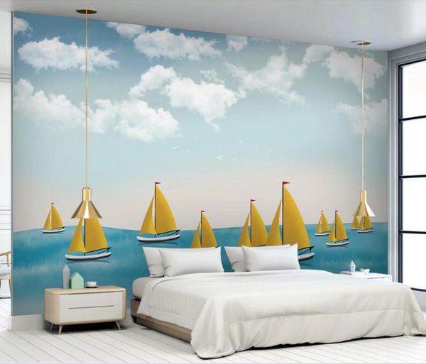 

kids bedroom mural blue sea sailboat hd p wallpaper children room wall papers roll wall decor papel de parede custom