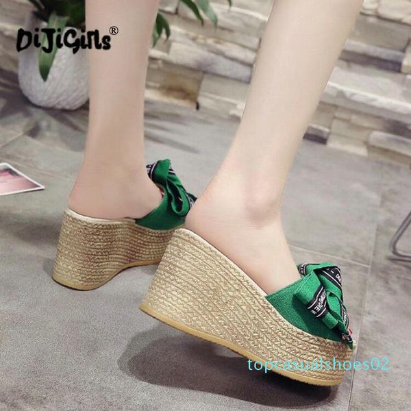 

platform wedge slippers women outside shoes clog riband butterfly-knot sandals girls flip flop slides drop shipping t02, Black