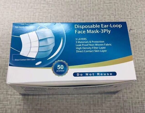 

2020 in stock 200 pcs set 3-ply anti-dust disposable earloop face mouth masks fast ing