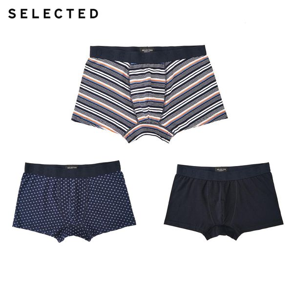 

selected men autumn stretch cotton striped colored three-pack briefs a|419392504, Black;white