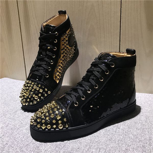 

2019 моды дизайнерской марка rhinestone кристалл квартира высокого top кружевной обувь для мужчин и женщины партии замши унисекса открытых к, Black