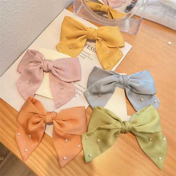 

5pcs/lot vintage fashion satin bow ribbon hair clip korean headwear spring ponytail clip simple hairpins girls head flower gift, Slivery;white