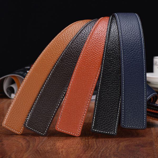 

real genuine leather belt men no buckle 3.5cm design fashion modern youth jeans decorative new belt 110-125cm, Black;brown
