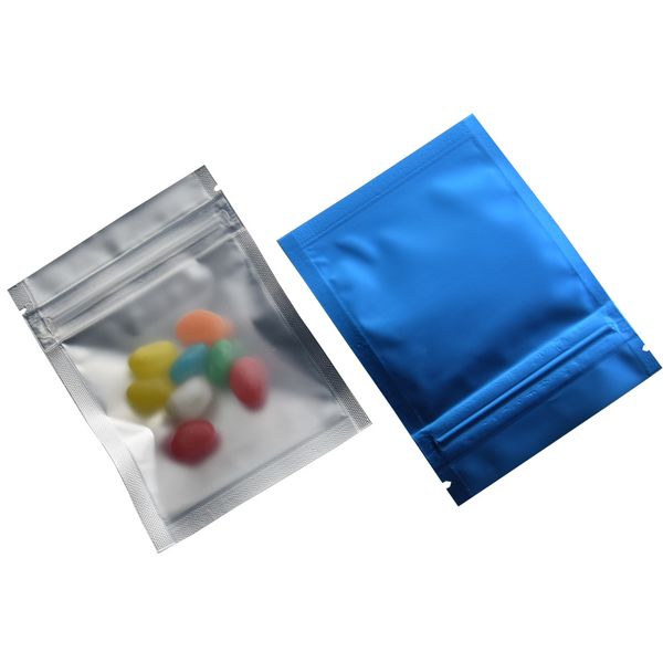 

7.5x10cm 100шт / много синий алюминиевая фольга ziplock очистить передняя упаковка мешки термосварка resealable zip замок майларовую кухня о