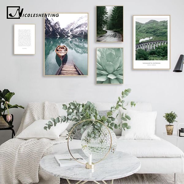 

scandinavian boat lake canvas poster nature nordic style landscape wall art print painting decorative picture living room decor