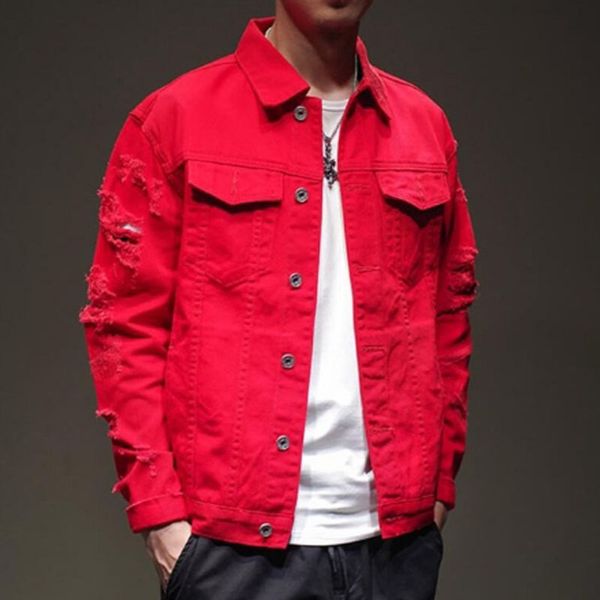 

homens rasgado buraco панк хип-хоп джинсовой jaqueta streetwear japonês meninos harajuku случайные algodão джинсы jaqueta роза плюс размер, Tan;black