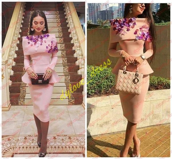 

2019 mermaid pink plus size arabic african black girl prom cocktail homecoming dresses long sleeve vestidos de fiesta short evening gowns