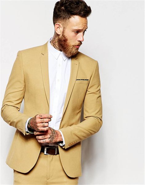 

Случайный золотой костюм для мужчин Slim Fit Groom Смокинги 2 шт. Мужские свадебные костюмы Groomsman Жених наряд (куртка + брюки) terno 2019