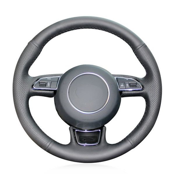 

black artificial leather car steering wheel cover for audi a1 a3 a5 a7