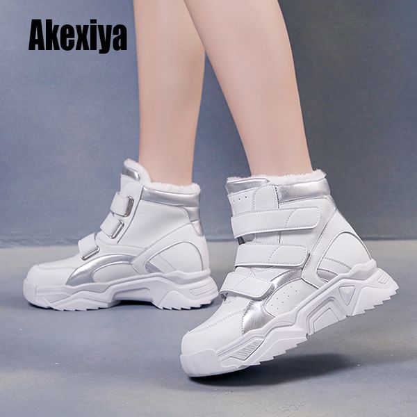 

winter fur sneakers platform woman 2020 winter high female casual shoes wedge fashion warm snow sneakers k949, Black