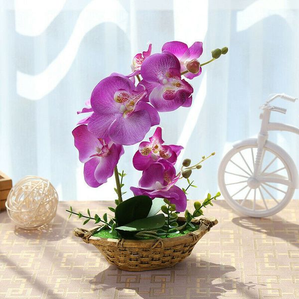 

artificial bonsai double heads with pot fake flower home garden decoration