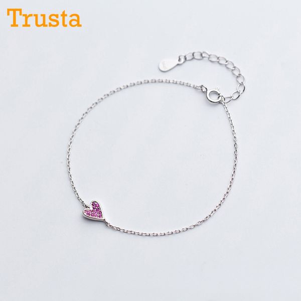 

trusta 2019 100% 925 real sterling silver fashion women's jewelry cz heart bracelet 16cm for gift girls lady drop shipping ds567, Golden;silver