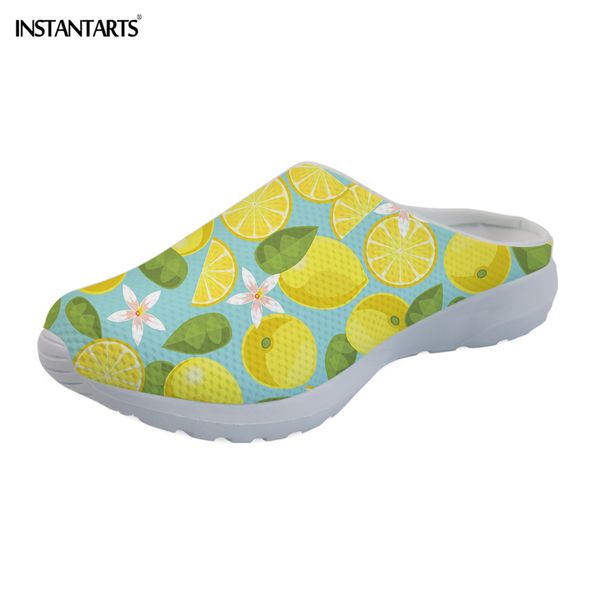 

instantarts lemon printing summer pool sandals woman custom logo outdoor beach shoes women slip on garden for ladies girl, Black