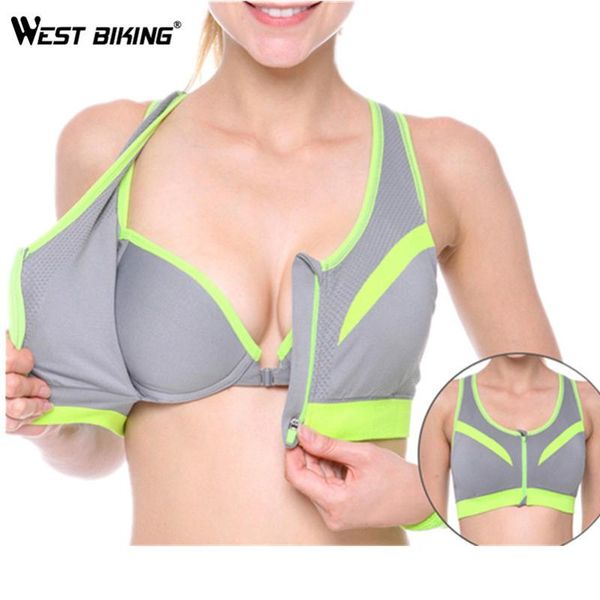 

west biking push up zipper bra tank padded sports shockproof seamless racerback bra fitness yoga workout underwear, Black;red