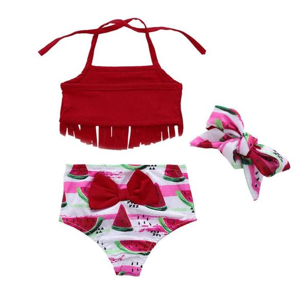 

summer watermelon swimwear kids girls baby tassels bikini set halter bathing suit beachwear spaghetti strap swimsuit