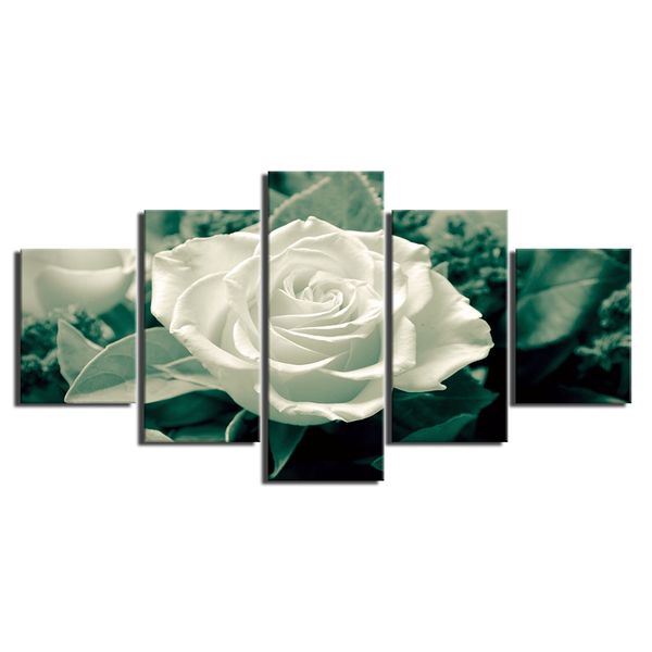 Acheter Nouveau Blanc Rose Fleur Toile Peinture 5 Panneau No Frame Imprimer Affiche Photo Pour Salon Artwork Maison Affiche De 1709 Du Tian7777777