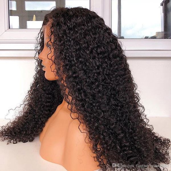 

loose curly peruvian virgin human hair lace front wigs pre plucked hairline side part full lace wig deep wave 360 lace frontal wig, Black