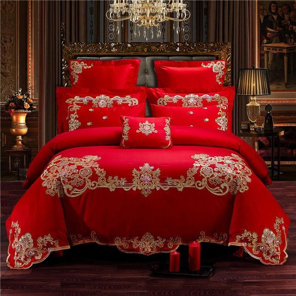 

100% cotton elegant romantic wedding bedding set embroidery duvet cover bed sheet pillowcases  king size j/6/8/9pcs