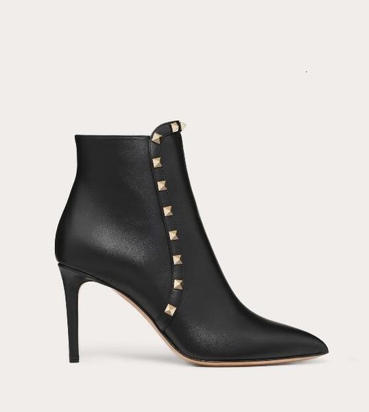 

2019 italy designer black suede & leatherbooties rock studs boots women s studded stiletto heels fashion winter ankle boots party wedding