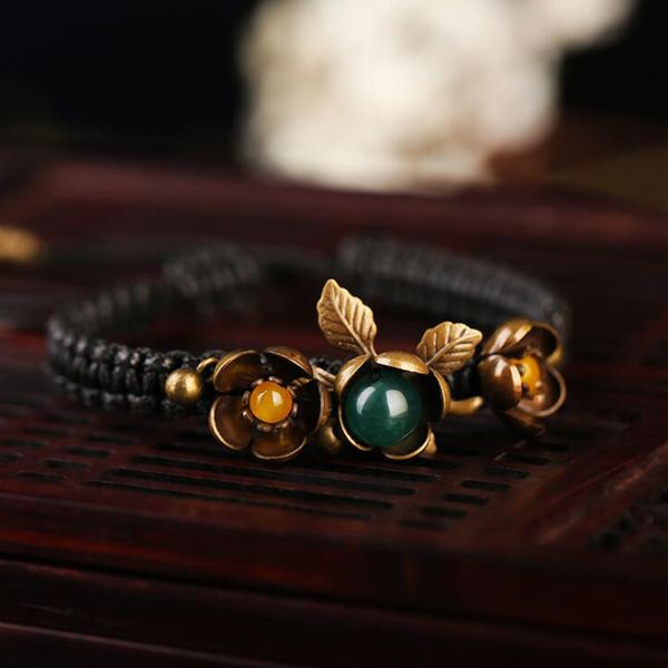 

vintage aventurine quartz beads natural stone bracelet for women unique handmade rope ethnic bracelets adjustable dropshipping, Golden;silver