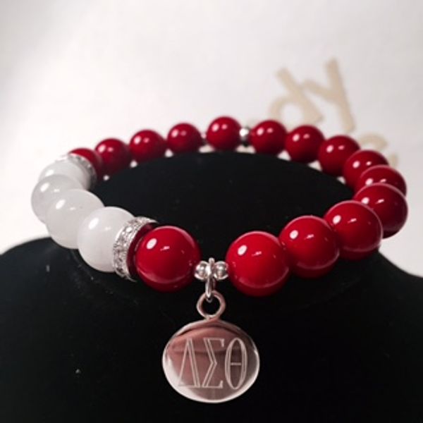 

delta sigma theta sorority big beads red and white custom bead dst bracelet, Black