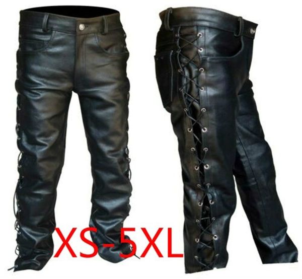 

men's leather pants locomotive punk style pants for men fashion winter mens clothes pantalon homme plus size mens clothing, Black