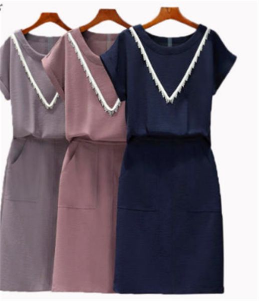 

2019 новых женщин платья сыпучие поддельные две pure color с коротким рукавом платья слим отдыха способа юбки летом, Black;gray