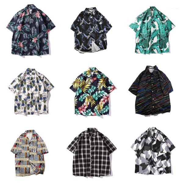 

floral shirts hawaii style casual shirt short sleeved holiday clothing wear men summer beach, White;black