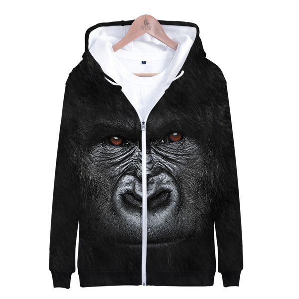 

мода печати горилла 3d молния толстовки мода фильм горилла толстовка молния кофты животных с длинным рукавом пальто, Black