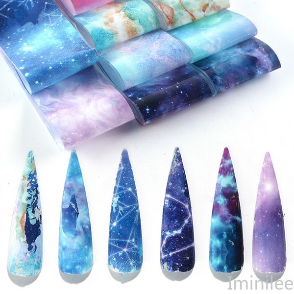 

10pcs /lot nail foil sticker set holographic starry sky adhesive wraps transfer paper marble shining nail art decal gel slider, Black
