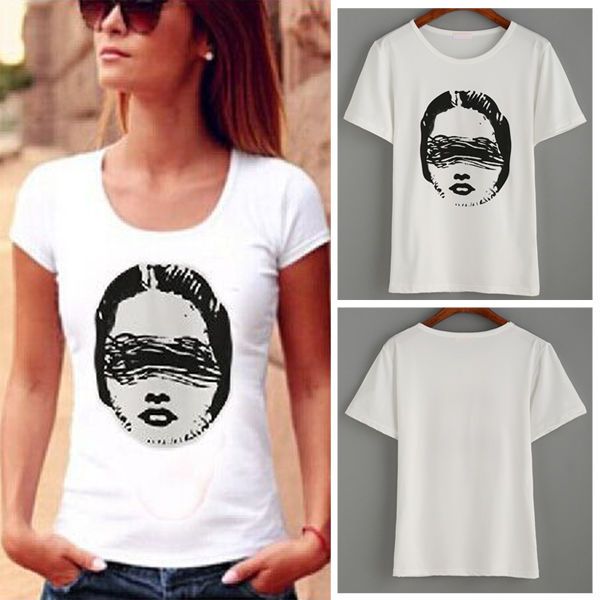 

women short sleeve t-shirts cotton printed fashion summer white casual costume
